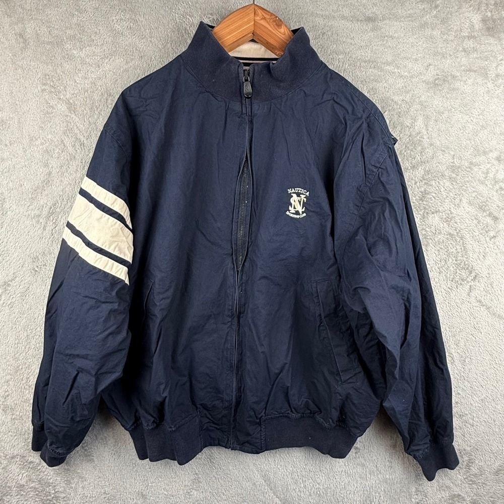 Nautica Track Jacket Mens XL Navy Blue Nautical Sporting Club VTG Windbreaker